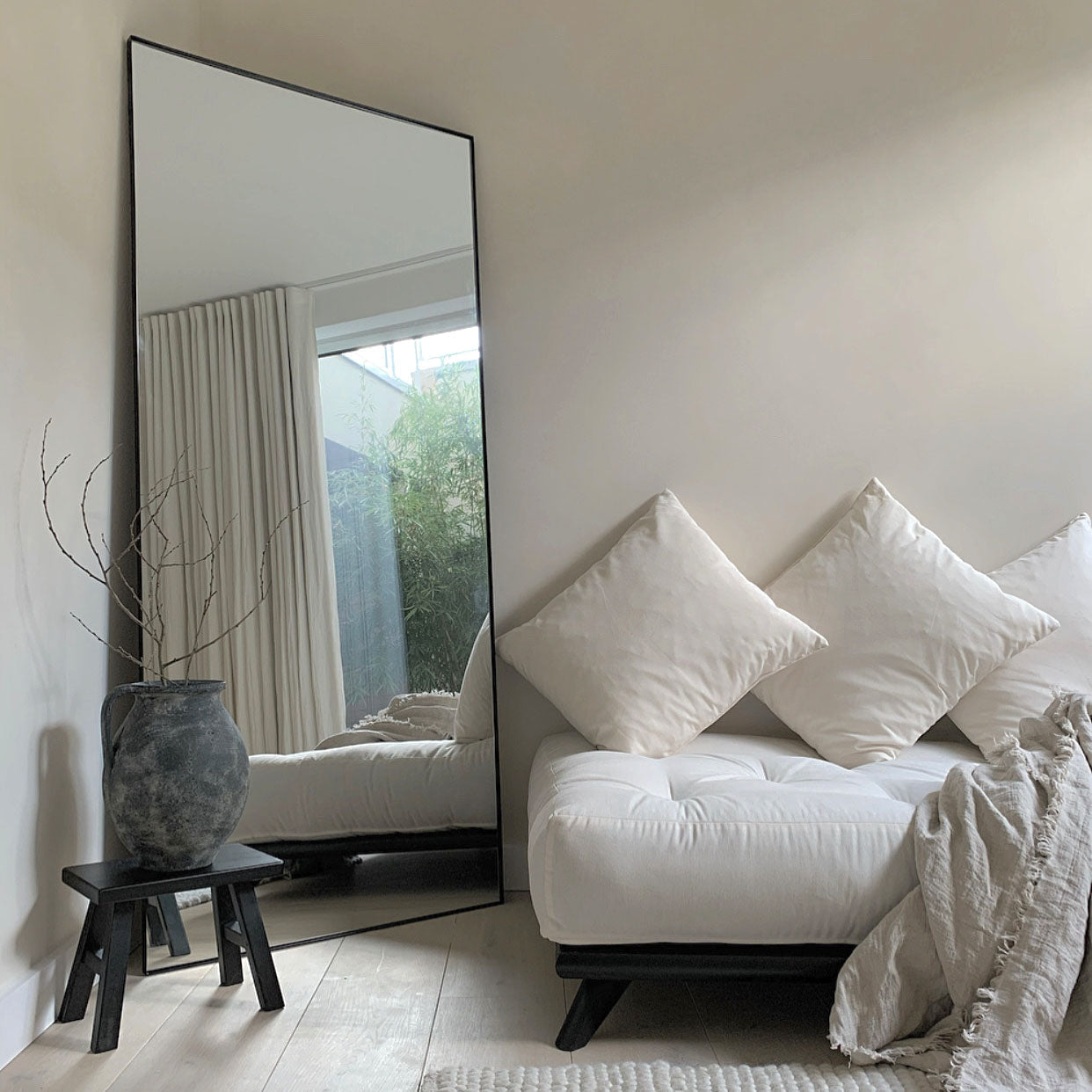 Xavril – Großer, rechteckiger Ganzkörperspiegel aus schwarzem Metall, 179 cm x 80 cm